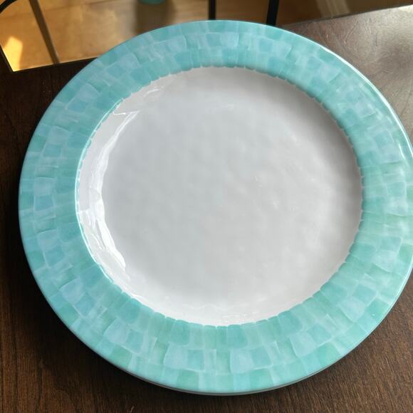 Set of 8 Sigrid Olsen 8" Melamine Bowls White Teal & 11”Dinner Plates - Picture 6 of 15